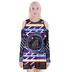 Abstract Sphere Room 3d Design Velvet Long Sleeve Shoulder Cutout Dress by Nexatart