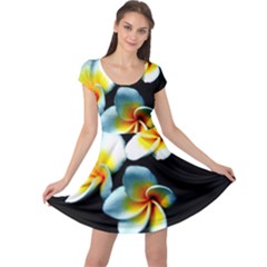 Flowers Black White Bunch Floral Cap Sleeve Dresses by Nexatart