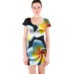 Flowers Black White Bunch Floral Short Sleeve Bodycon Dress by Nexatart