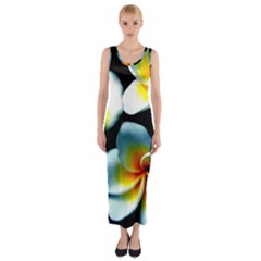 Flowers Black White Bunch Floral Fitted Maxi Dress by Nexatart