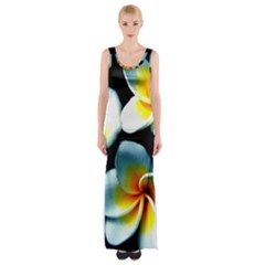 Flowers Black White Bunch Floral Maxi Thigh Split Dress by Nexatart