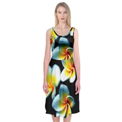 Flowers Black White Bunch Floral Midi Sleeveless Dress by Nexatart