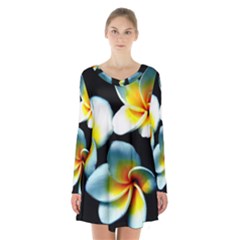 Flowers Black White Bunch Floral Long Sleeve Velvet V-neck Dress by Nexatart