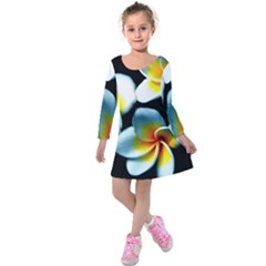 Flowers Black White Bunch Floral Kids  Long Sleeve Velvet Dress by Nexatart