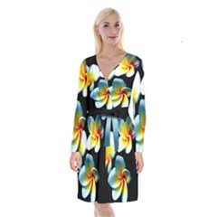 Flowers Black White Bunch Floral Long Sleeve Velvet Front Wrap Dress by Nexatart