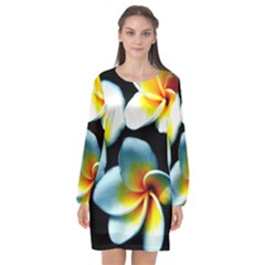 Flowers Black White Bunch Floral Long Sleeve Chiffon Shift Dress  by Nexatart