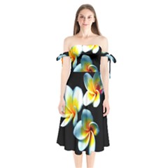 Flowers Black White Bunch Floral Shoulder Tie Bardot Midi Dress by Nexatart