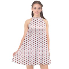 Motif Pattern Decor Backround Halter Neckline Chiffon Dress 