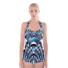 Abstract Art Design Texture Boyleg Halter Swimsuit  by Nexatart