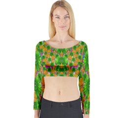 Jungle Love In Fantasy Landscape Of Freedom Peace Long Sleeve Crop Top