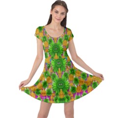 Jungle Love In Fantasy Landscape Of Freedom Peace Cap Sleeve Dresses