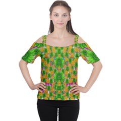 Jungle Love In Fantasy Landscape Of Freedom Peace Women s Cutout Shoulder Tee