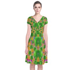 Jungle Love In Fantasy Landscape Of Freedom Peace Short Sleeve Front Wrap Dress