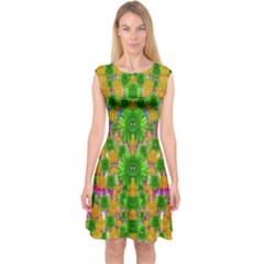 Jungle Love In Fantasy Landscape Of Freedom Peace Capsleeve Midi Dress