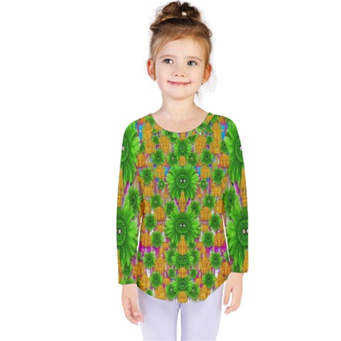 Jungle Love In Fantasy Landscape Of Freedom Peace Kids  Long Sleeve Tee by pepitasart