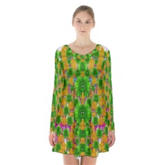 Jungle Love In Fantasy Landscape Of Freedom Peace Long Sleeve Velvet V-neck Dress