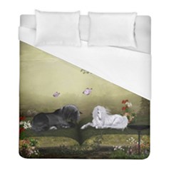 Wonderful Whte Unicorn With Black Horse Duvet Cover (full/ Double Size) by FantasyWorld7