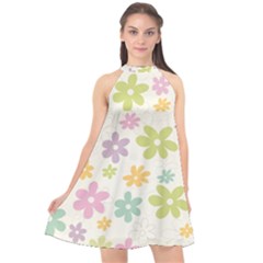 Beautiful Spring Flowers Background Halter Neckline Chiffon Dress 