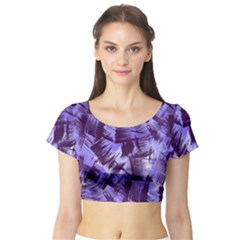 Purple Paint Strokes Short Sleeve Crop Top (tight Fit)