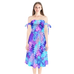 Blue And Purple Marble Waves Shoulder Tie Bardot Midi Dress by KirstenStar