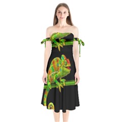 Chameleons Shoulder Tie Bardot Midi Dress by Valentinaart