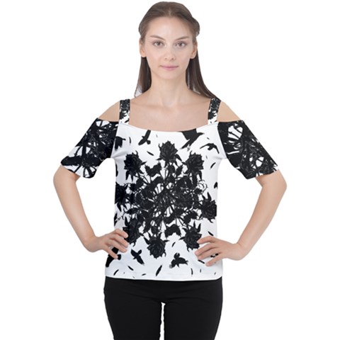 Black Roses And Ravens  Women s Cutout Shoulder Tee by Valentinaart