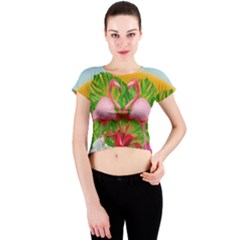 Flamingo Crew Neck Crop Top by Valentinaart