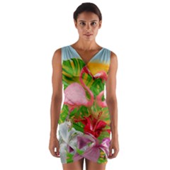 Flamingo Wrap Front Bodycon Dress by Valentinaart