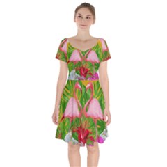 Flamingo Short Sleeve Bardot Dress