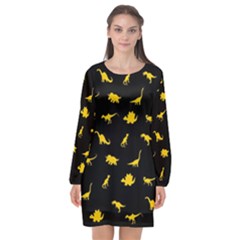 Dinosaurs Pattern Long Sleeve Chiffon Shift Dress  by ValentinaDesign