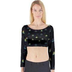 Cactus Pattern Long Sleeve Crop Top by ValentinaDesign