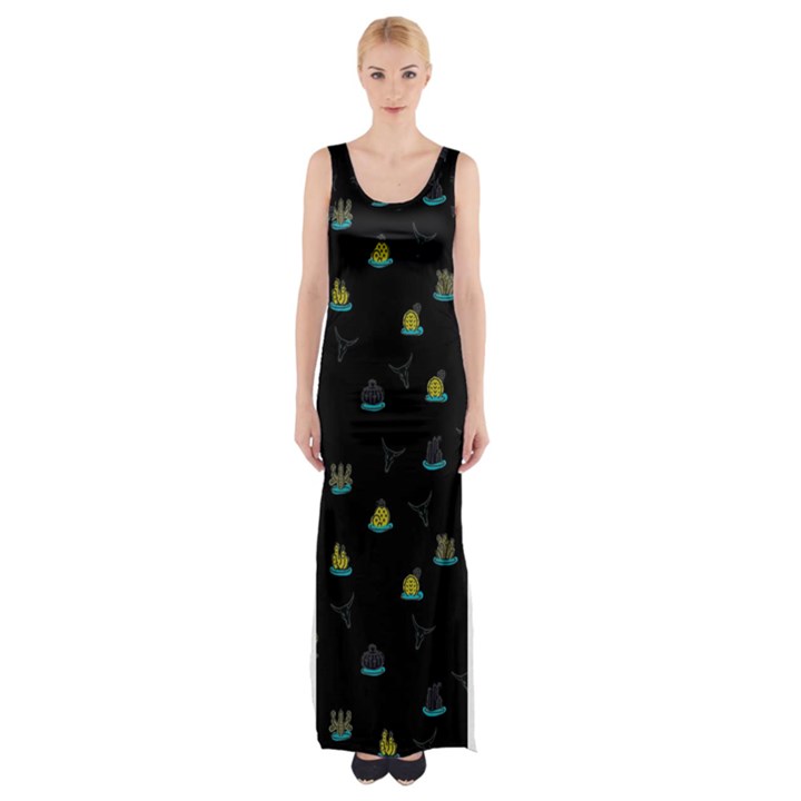 Cactus pattern Maxi Thigh Split Dress