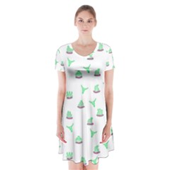 Cactus Pattern Short Sleeve V-neck Flare Dress by ValentinaDesign