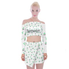 Cactus Pattern Off Shoulder Top With Skirt Set