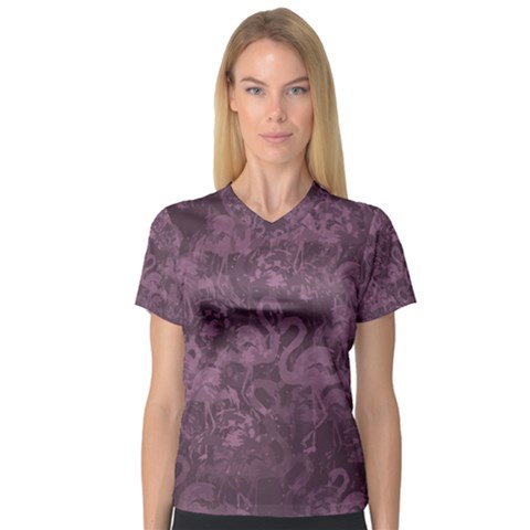 Flamingo Pattern Women s V-neck Sport Mesh Tee by ValentinaDesign