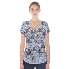 Flamingo Pattern Short Sleeve Front Detail Top by ValentinaDesign