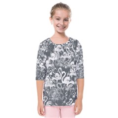 Flamingo Pattern Kids  Quarter Sleeve Raglan Tee