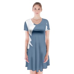 Blue White Hill Short Sleeve V-neck Flare Dress by Mariart