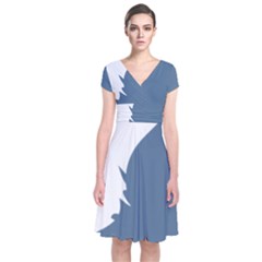 Blue White Hill Short Sleeve Front Wrap Dress by Mariart