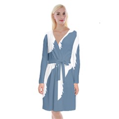 Blue White Hill Long Sleeve Velvet Front Wrap Dress by Mariart