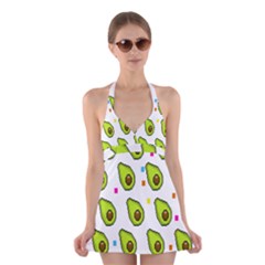 Avocado Seeds Green Fruit Plaid Halter Swimsuit Dress by Mariart