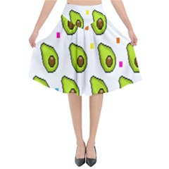 Avocado Seeds Green Fruit Plaid Flared Midi Skirt