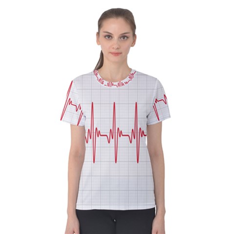 Cardiogram Vary Heart Rate Perform Line Red Plaid Wave Waves Chevron Women s Cotton Tee by Mariart