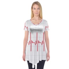 Cardiogram Vary Heart Rate Perform Line Red Plaid Wave Waves Chevron Short Sleeve Tunic  by Mariart