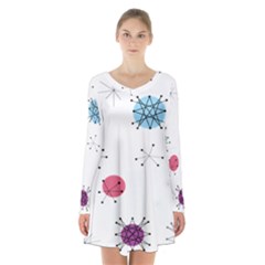 Atomic Starbursts Circle Line Polka Long Sleeve Velvet V-neck Dress