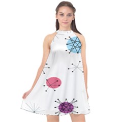 Atomic Starbursts Circle Line Polka Halter Neckline Chiffon Dress  by Mariart