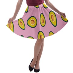 Fruit Avocado Green Pink Yellow A-line Skater Skirt by Mariart