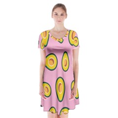 Fruit Avocado Green Pink Yellow Short Sleeve V-neck Flare Dress by Mariart