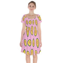 Fruit Avocado Green Pink Yellow Short Sleeve Bardot Dress