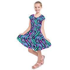 Circle Purple Green Wave Chevron Waves Kids  Short Sleeve Dress